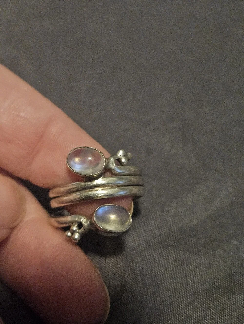 925 Sterling Silver Rainbow Moonstone Bypass Wrap Ring Multi Band Size 7 Boho